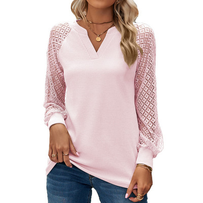 Tricou cu mânecă lungă și decolteu în V pentru femei