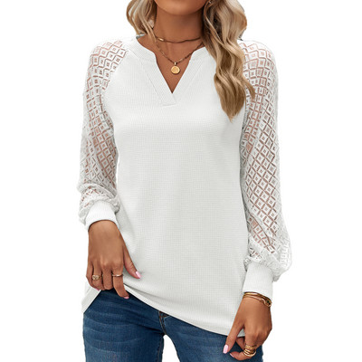 Tricou cu mânecă lungă și decolteu în V pentru femei