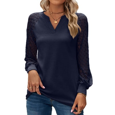 Tricou cu mânecă lungă și decolteu în V pentru femei