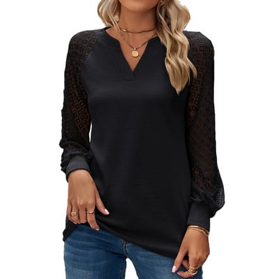 Tricou cu mânecă lungă și decolteu în V pentru femei