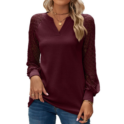 Tricou cu mânecă lungă și decolteu în V pentru femei