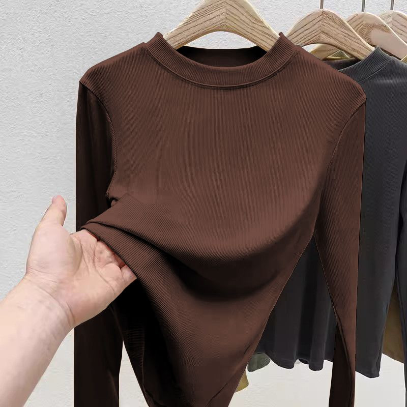 Cămașă cu mânecă lungă cu decolteu O femeie Topuri cu nervuri 2023, primăvară toamnă, negru, ocazional, subțire, tricouri de bază pentru femei, elasticitate