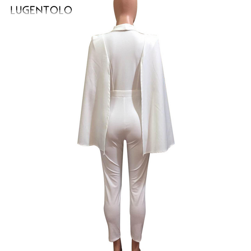Ženski kombinezon Proljeće Jesen Modni seksi šal Slim Fit Bijeli jednobojni elegantni ženski uski kombinezoni visokog struka Lugentolo