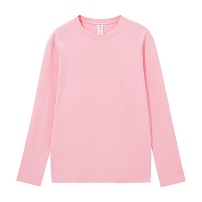 WAVLATII Tricouri cu mânecă lungă din bumbac pentru femei noi, roz, alb, 230 GSM, tricouri de bază moale, casual, pentru primăvară, toamnă WLT2301