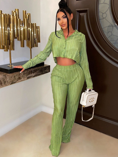 Dámsky set CM.YAYA Street Pleated s dlhým rukávom, mini blúzkou, košeľou a rovnými nohavicami, oblekom 2023, dvoma dvojdielnymi outfitmi, teplákovou súpravou