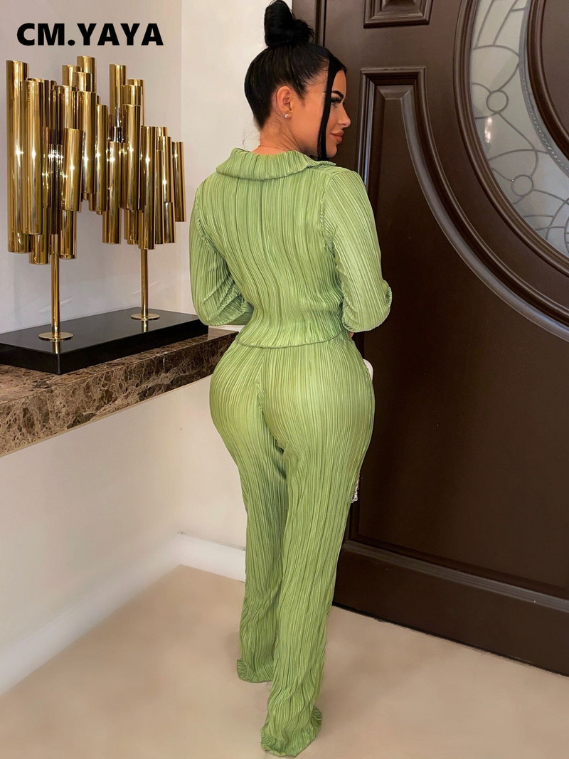 Dámsky set CM.YAYA Street Pleated s dlhým rukávom, mini blúzkou, košeľou a rovnými nohavicami, oblekom 2023, dvoma dvojdielnymi outfitmi, teplákovou súpravou