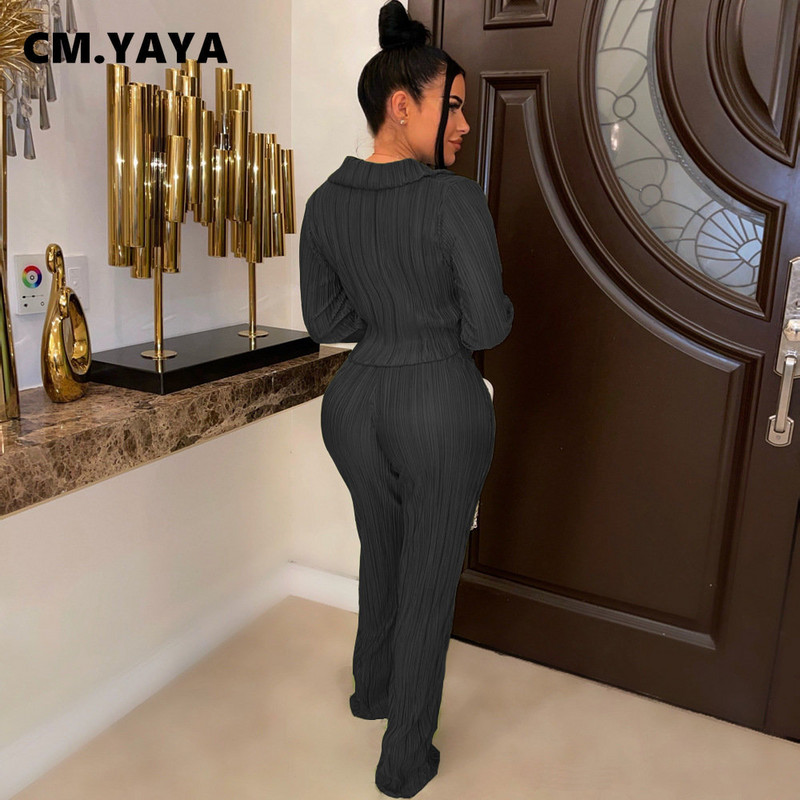 Dámsky set CM.YAYA Street Pleated s dlhým rukávom, mini blúzkou, košeľou a rovnými nohavicami, oblekom 2023, dvoma dvojdielnymi outfitmi, teplákovou súpravou