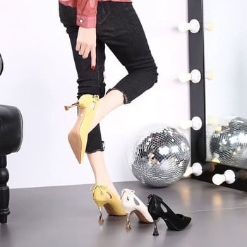 Секси заострени тънки високи токчета за жени Пролетна мода Помпи с куха панделка Едноцветни обувки за рожден ден Zapato Tacon Mujer