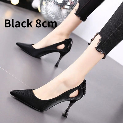 Seksi zašiljene tanke visoke potpetice za žene Proljetne modne cipele sa šupljom mašnom Jednobojne cipele za rođendane Zapato Tacon Mujer