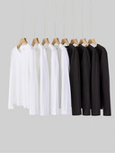 Tricouri cu mânecă lungă cu decolteu O pentru femei Topuri din bumbac alb pentru femei Tricouri casual moi pentru femei Tricou negru pentru femei