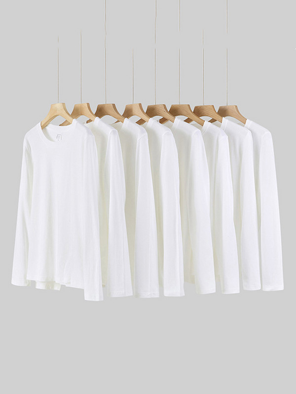 Tricouri cu mânecă lungă cu decolteu O pentru femei Topuri din bumbac alb pentru femei Tricouri casual moi pentru femei Tricou negru pentru femei