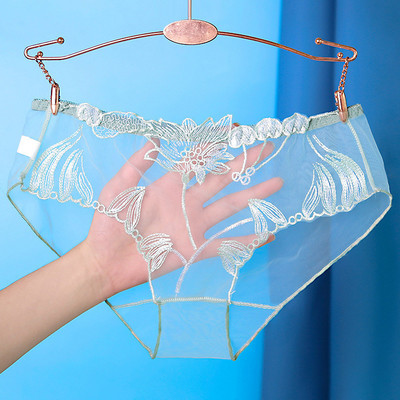 Chiloți transparenti din dantelă sexy Slip din plasă Broderie cu talie joasă Lenjerie șir pentru femei Ultra-subțire Lenjerie de corp fără cusături