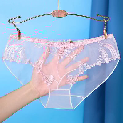 Chiloți transparenti din dantelă sexy Slip din plasă Broderie cu talie joasă Lenjerie șir pentru femei Ultra-subțire Lenjerie de corp fără cusături