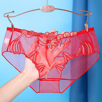 Chiloți transparenti din dantelă sexy Slip din plasă Broderie cu talie joasă Lenjerie șir pentru femei Ultra-subțire Lenjerie de corp fără cusături