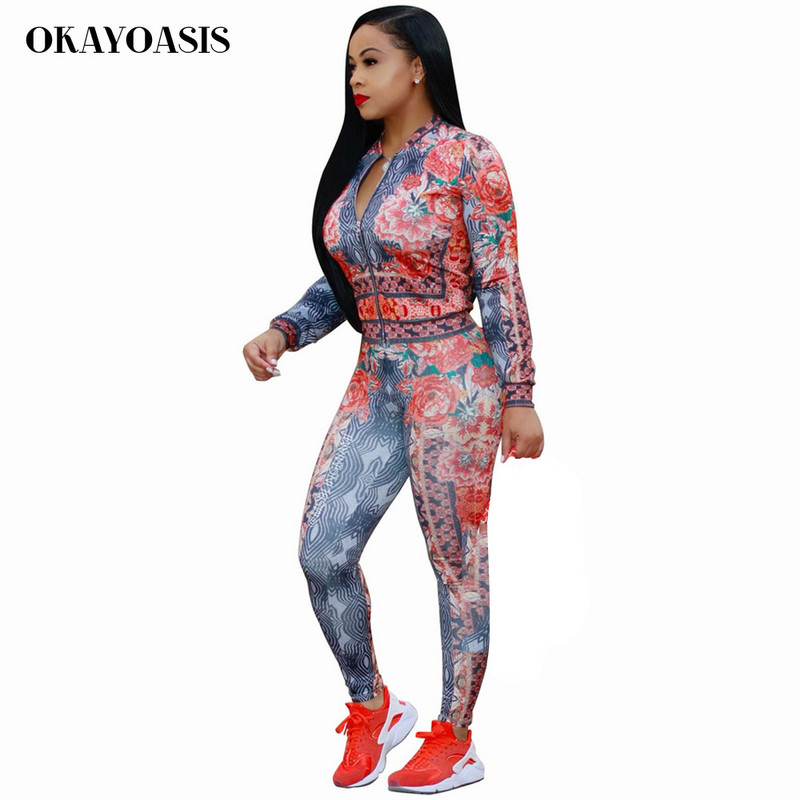 Dámsky overal s potlačou v plus veľkosti, dvojdielny s dlhým rukávom, zips, sexy, priliehavý overal s dlhým rukávom a priliehavým strihom