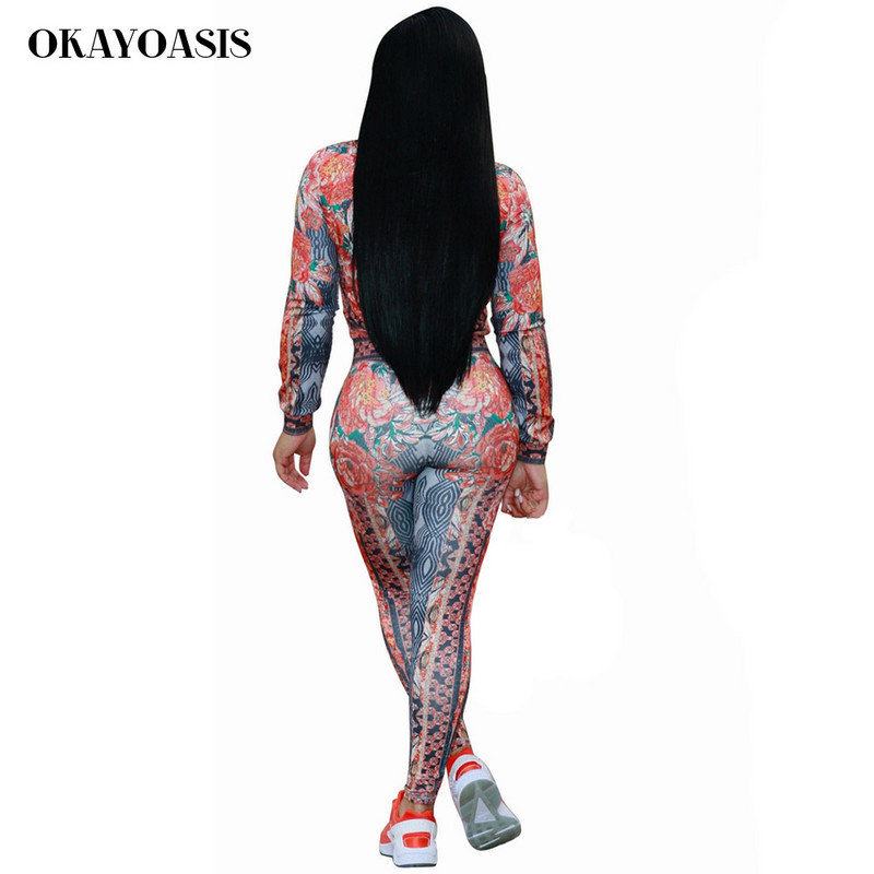 Dámsky overal s potlačou v plus veľkosti, dvojdielny s dlhým rukávom, zips, sexy, priliehavý overal s dlhým rukávom a priliehavým strihom