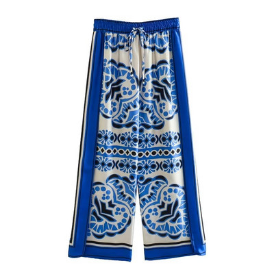 Cămăși pentru femei Seturi de pantaloni 2023 Noua vară cu imprimeu geometric Cămăși cu mâneci lungi la modă, talie elastică, pantaloni lați, ținute