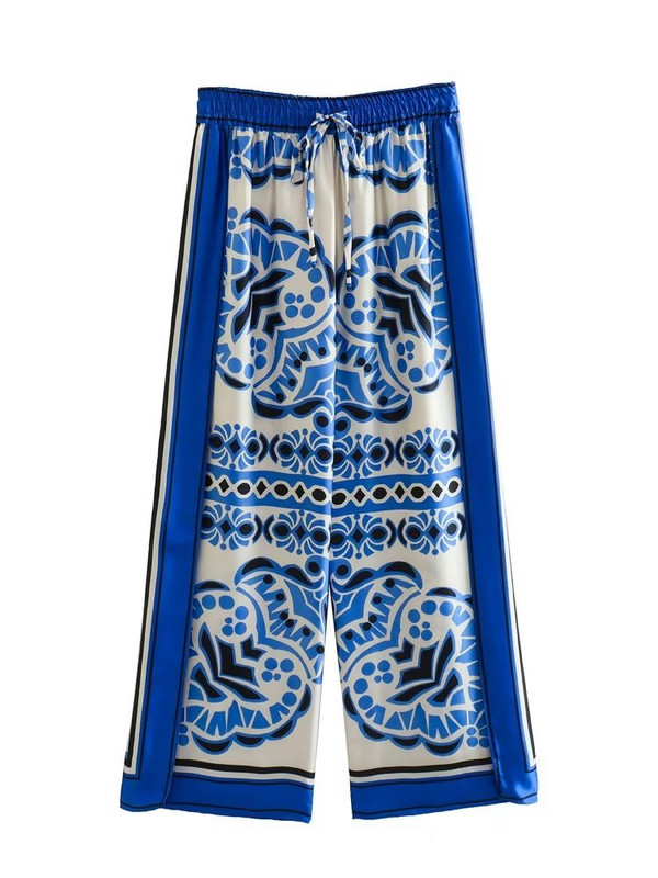 Cămăși pentru femei Seturi de pantaloni 2023 Noua vară cu imprimeu geometric Cămăși cu mâneci lungi la modă, talie elastică, pantaloni lați, ținute