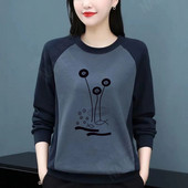 Dámske tričko s okrúhlym golierom a dlhým rukávom, top s patchworkom, plus veľkosť, dámske oblečenie, kórejské tričko pre mamičky, voľné, ležérne, 2023