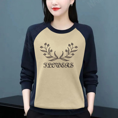 Dámske tričko s okrúhlym golierom a dlhým rukávom, top s patchworkom, plus veľkosť, dámske oblečenie, kórejské tričko pre mamičky, voľné, ležérne, 2023