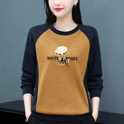 Dámske tričko s okrúhlym golierom a dlhým rukávom, top s patchworkom, plus veľkosť, dámske oblečenie, kórejské tričko pre mamičky, voľné, ležérne, 2023