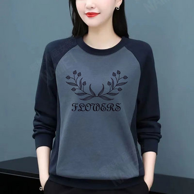 Dámske tričko s okrúhlym golierom a dlhým rukávom, top s patchworkom, plus veľkosť, dámske oblečenie, kórejské tričko pre mamičky, voľné, ležérne, 2023