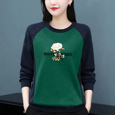 Dámske tričko s okrúhlym golierom a dlhým rukávom, top s patchworkom, plus veľkosť, dámske oblečenie, kórejské tričko pre mamičky, voľné, ležérne, 2023