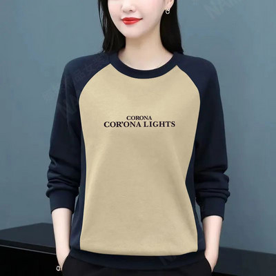 Dámske tričko s okrúhlym golierom a dlhým rukávom, top s patchworkom, plus veľkosť, dámske oblečenie, kórejské tričko pre mamičky, voľné, ležérne, 2023