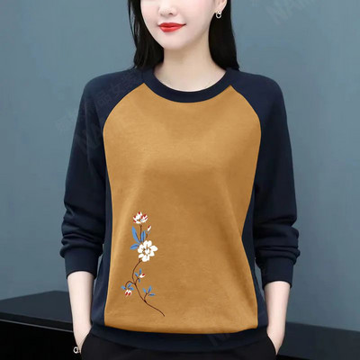 Dámske tričko s okrúhlym golierom a dlhým rukávom, top s patchworkom, plus veľkosť, dámske oblečenie, kórejské tričko pre mamičky, voľné, ležérne, 2023