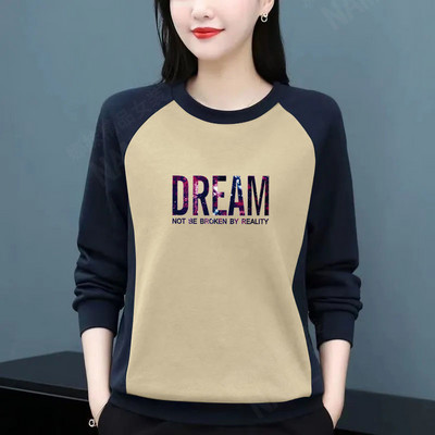 Dámske tričko s okrúhlym golierom a dlhým rukávom, top s patchworkom, plus veľkosť, dámske oblečenie, kórejské tričko pre mamičky, voľné, ležérne, 2023