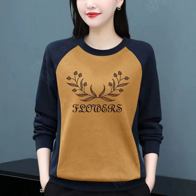 Dámske tričko s okrúhlym golierom a dlhým rukávom, top s patchworkom, plus veľkosť, dámske oblečenie, kórejské tričko pre mamičky, voľné, ležérne, 2023