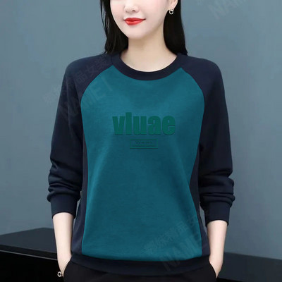 Dámske tričko s okrúhlym golierom a dlhým rukávom, top s patchworkom, plus veľkosť, dámske oblečenie, kórejské tričko pre mamičky, voľné, ležérne, 2023