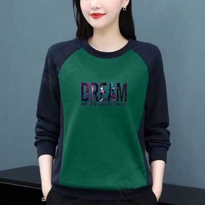 Dámske tričko s okrúhlym golierom a dlhým rukávom, top s patchworkom, plus veľkosť, dámske oblečenie, kórejské tričko pre mamičky, voľné, ležérne, 2023