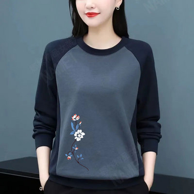 Dámske tričko s okrúhlym golierom a dlhým rukávom, top s patchworkom, plus veľkosť, dámske oblečenie, kórejské tričko pre mamičky, voľné, ležérne, 2023