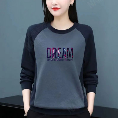 Dámske tričko s okrúhlym golierom a dlhým rukávom, top s patchworkom, plus veľkosť, dámske oblečenie, kórejské tričko pre mamičky, voľné, ležérne, 2023