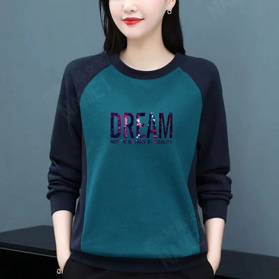 Dámske tričko s okrúhlym golierom a dlhým rukávom, top s patchworkom, plus veľkosť, dámske oblečenie, kórejské tričko pre mamičky, voľné, ležérne, 2023