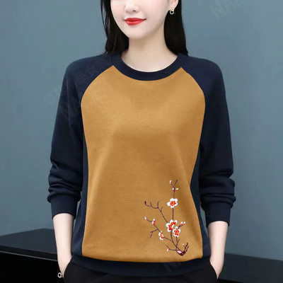 Dámske tričko s okrúhlym golierom a dlhým rukávom, top s patchworkom, plus veľkosť, dámske oblečenie, kórejské tričko pre mamičky, voľné, ležérne, 2023