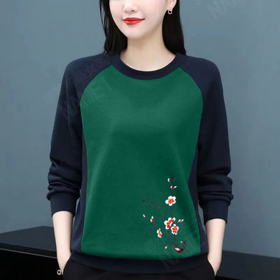 Dámske tričko s okrúhlym golierom a dlhým rukávom, top s patchworkom, plus veľkosť, dámske oblečenie, kórejské tričko pre mamičky, voľné, ležérne, 2023