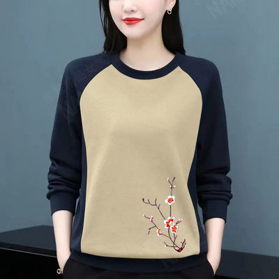 Dámske tričko s okrúhlym golierom a dlhým rukávom, top s patchworkom, plus veľkosť, dámske oblečenie, kórejské tričko pre mamičky, voľné, ležérne, 2023