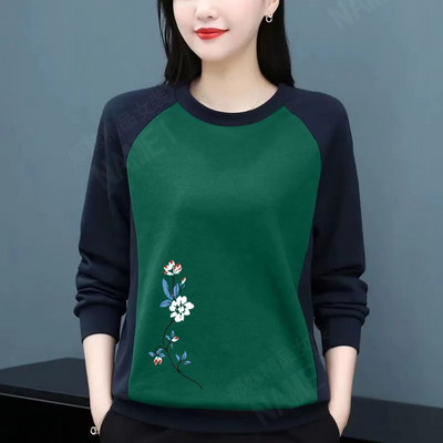 Dámske tričko s okrúhlym golierom a dlhým rukávom, top s patchworkom, plus veľkosť, dámske oblečenie, kórejské tričko pre mamičky, voľné, ležérne, 2023