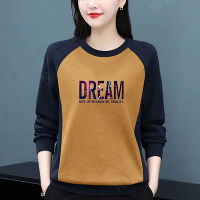 Dámske tričko s okrúhlym golierom a dlhým rukávom, top s patchworkom, plus veľkosť, dámske oblečenie, kórejské tričko pre mamičky, voľné, ležérne, 2023