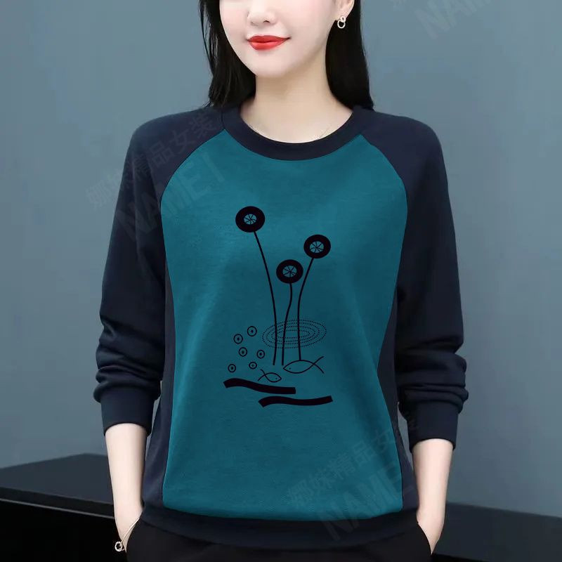 Dámske tričko s okrúhlym golierom a dlhým rukávom, top s patchworkom, plus veľkosť, dámske oblečenie, kórejské tričko pre mamičky, voľné, ležérne, 2023