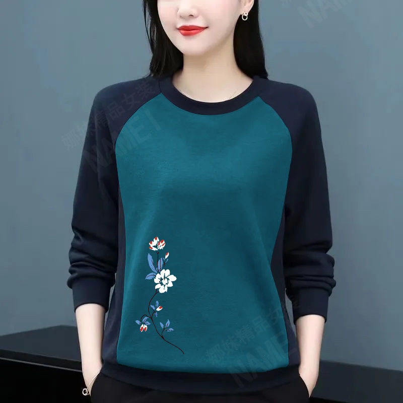 Dámske tričko s okrúhlym golierom a dlhým rukávom, top s patchworkom, plus veľkosť, dámske oblečenie, kórejské tričko pre mamičky, voľné, ležérne, 2023