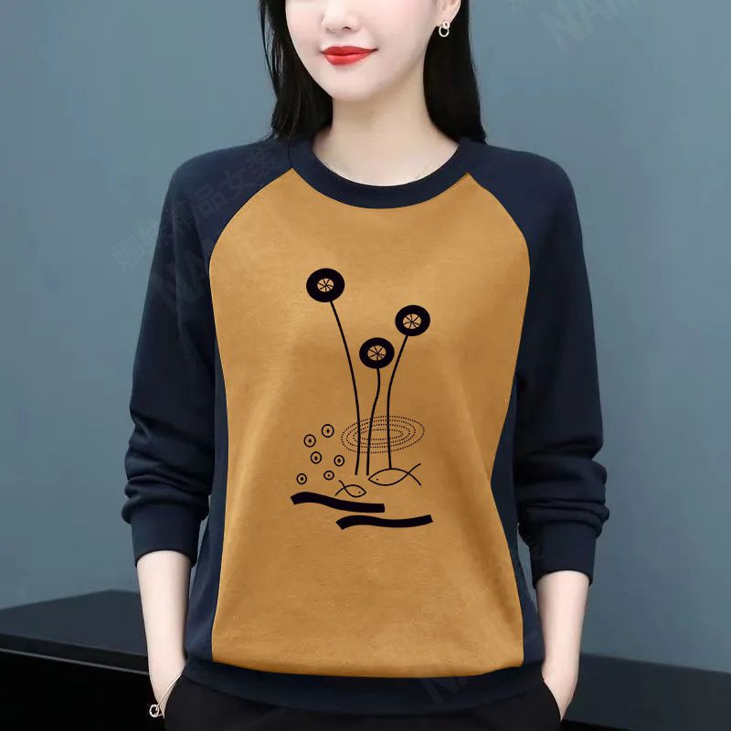 Dámske tričko s okrúhlym golierom a dlhým rukávom, top s patchworkom, plus veľkosť, dámske oblečenie, kórejské tričko pre mamičky, voľné, ležérne, 2023