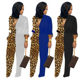 BKLD ženske modne patchwork hlače s leopard printom i kombinezoni Klubska odjeća Novi široki ženski kombinezoni dugih rukava, seksi s V-izrezom