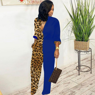 BKLD ženske modne patchwork hlače s leopard printom i kombinezoni Klubska odjeća Novi široki ženski kombinezoni dugih rukava, seksi s V-izrezom