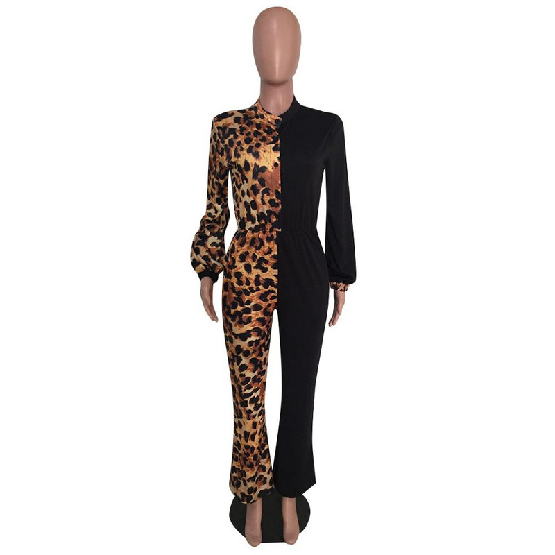 BKLD ženske modne patchwork hlače s leopard printom i kombinezoni Klubska odjeća Novi široki ženski kombinezoni dugih rukava, seksi s V-izrezom