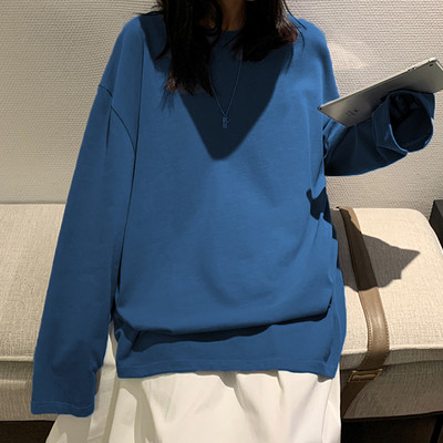 100% pamuk 2022. Proljetna nova majica dugih rukava Ženska osnovna majica prekoračenih majica Ženska ležerna ženska majica s O-izrezom US veličina