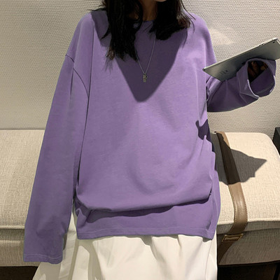 100% pamuk 2022. Proljetna nova majica dugih rukava Ženska osnovna majica prekoračenih majica Ženska ležerna ženska majica s O-izrezom US veličina