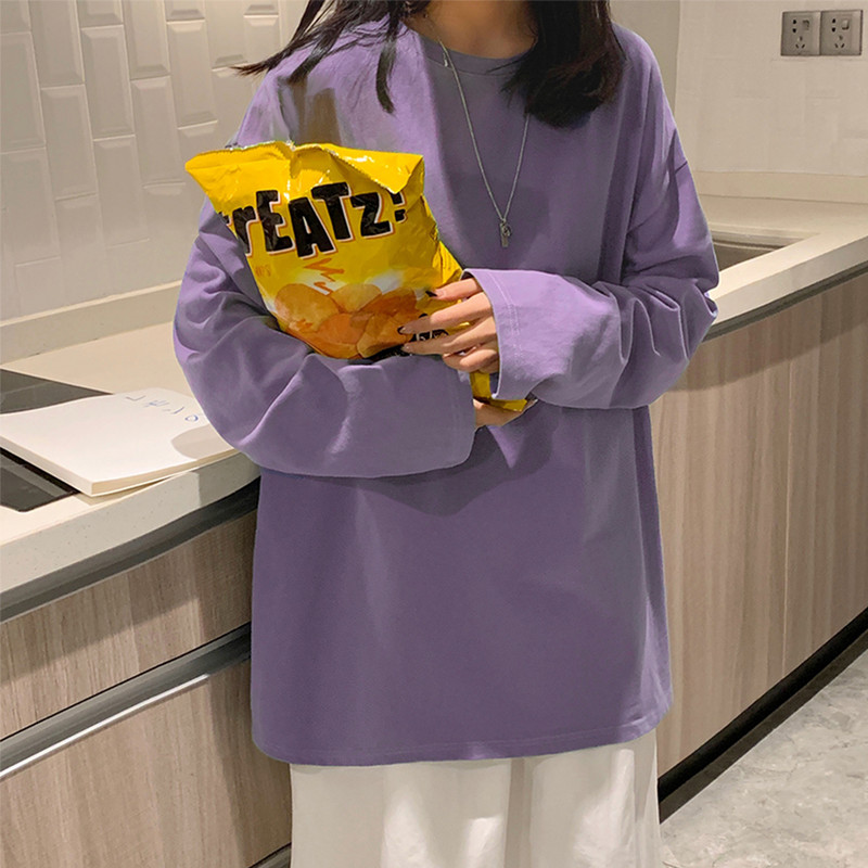 100% pamuk 2022. Proljetna nova majica dugih rukava Ženska osnovna majica prekoračenih majica Ženska ležerna ženska majica s O-izrezom US veličina